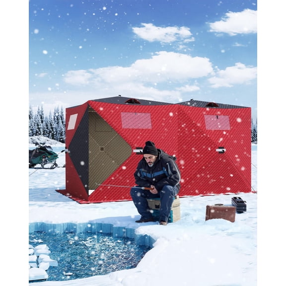 BouPower Pop Up Ice Fishing Tent,Insulated Ice Fishing Shelter,Portable Hub-Style Shelter Warm Ice Fishing Shelter,Oxford Fabric Shelter,Multiple Sizes for 1-8 Person