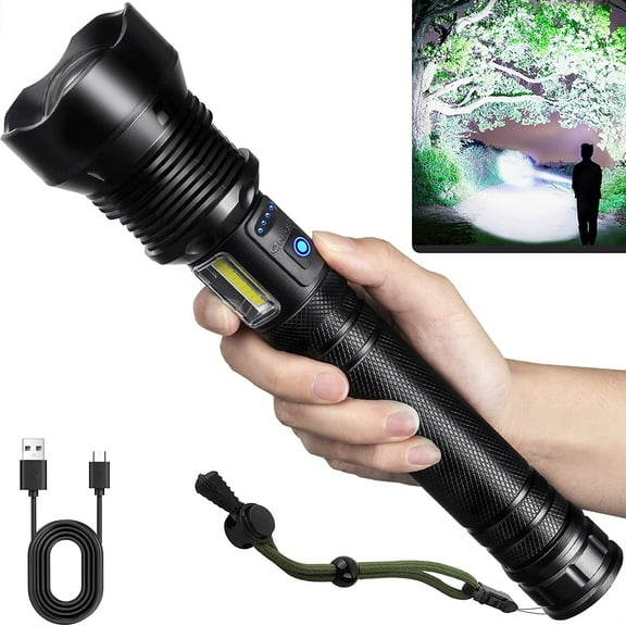 Flashlights High Lumens Rechargeable, Super Bright 990000 Lumens Flashlights with USB Cable, Brightest LED Flashlight for Emergencies, High Powered Flash Light IPX6 Waterproof 7 Light Modes Zoomable