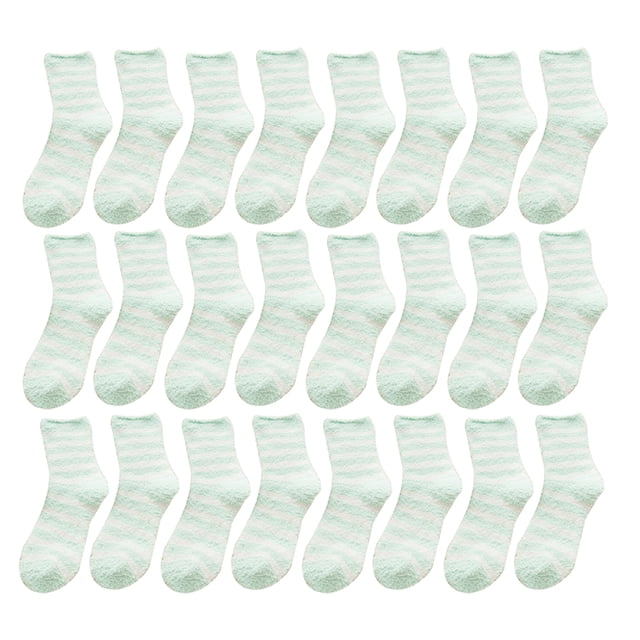 Minnieouse Conjunto de 12 pares de calcetines gruesos encantadores, patrón de rayas transpirables, banda elástica para equipo, Kit de medias de Medias Verde claro