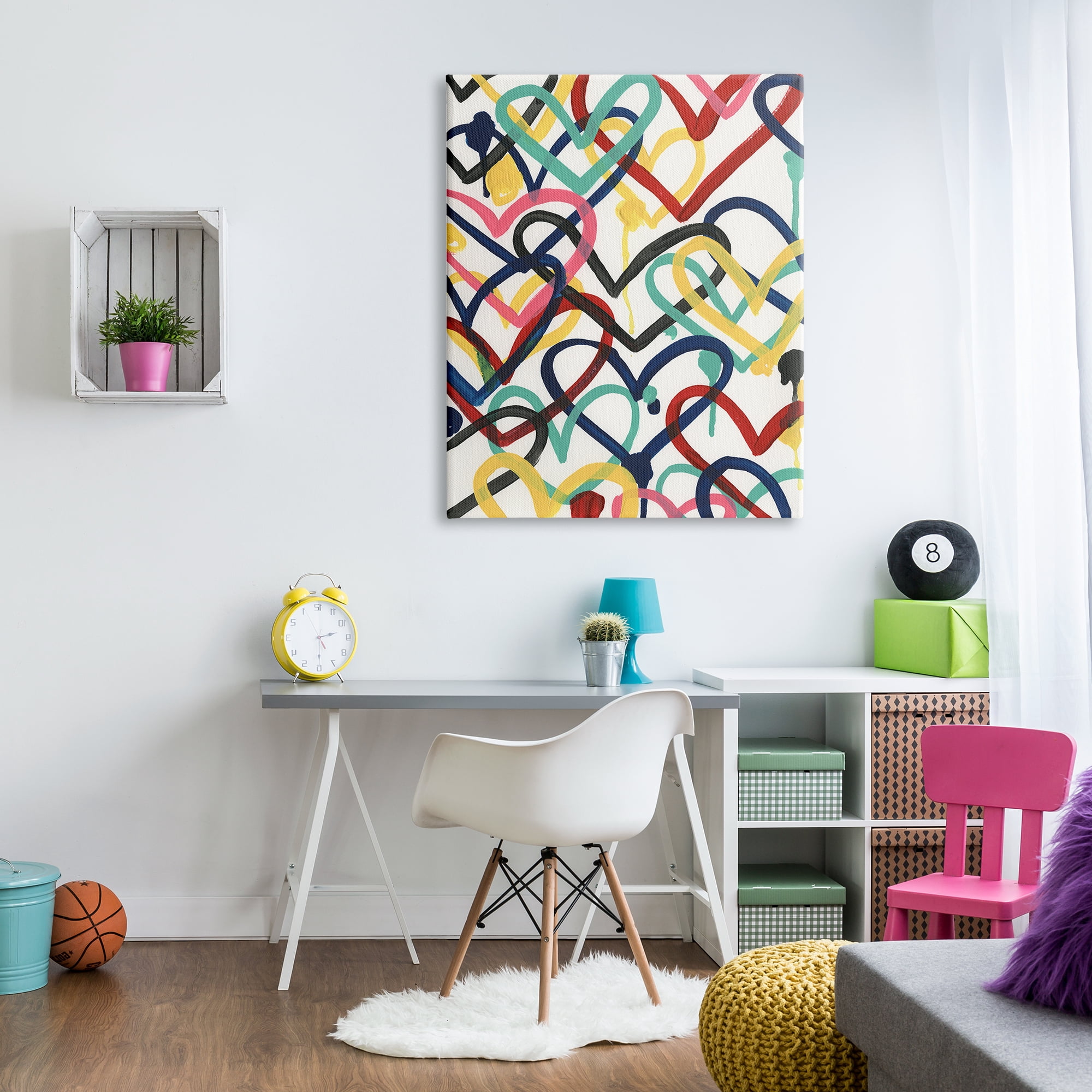 Stupell Industries Playful Heart Shapes Graffiti Collage over White Abstract Painting Gallery Wrapped Canvas Print Wall Art, 36 x 48