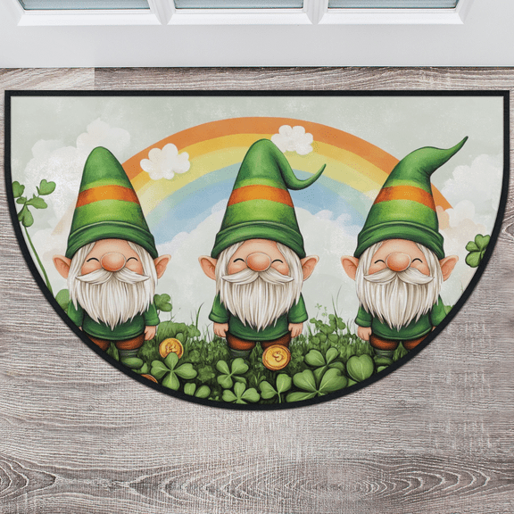 CURLYOOT St Patricks Day Half Round Door Mat, Indoor Outdoor Entrance Rug, Gnomes Semi Circular Area Rug, Non Slip Washable Absorbent Doormat, Laundry Room Rug 40'' x 63''