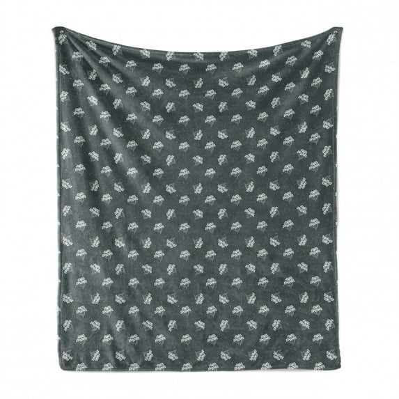 Floral Soft Flannel Fleece Throw Blanket, Illustration of Rowanberry Branch Silhouette Snow Holiday Repetitive, Cozy Plush for Indoor and Outdoor Use, 50" x 70", Dark Grey and Seafoam, by Ambesonne