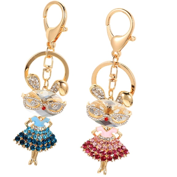 UPKOCH 2Pcs Shining Keychain Hanging Rabbit Pendant Assorted Color for Bag Charm