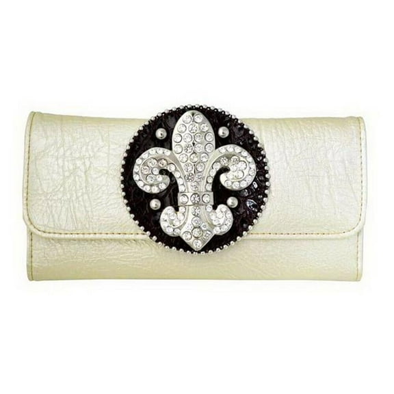Ritz W129-BG 7.5 x 4.5 in. Western Rhinestone Fleur De Lis Trifold Wallet, Beige