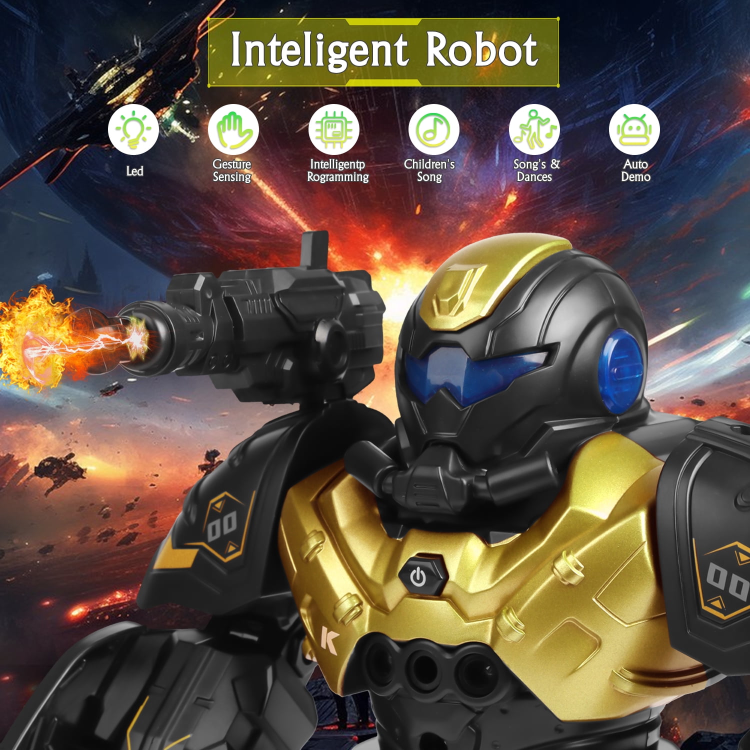 Huge Wave Kids RC Robot Toys Aged 4-8 Year, Smart Talking, Dancing and Walking, Programmable Robot, Interactive Gesture Sensing, Remote Control Toys Christmas Gifts for Kids, Gold