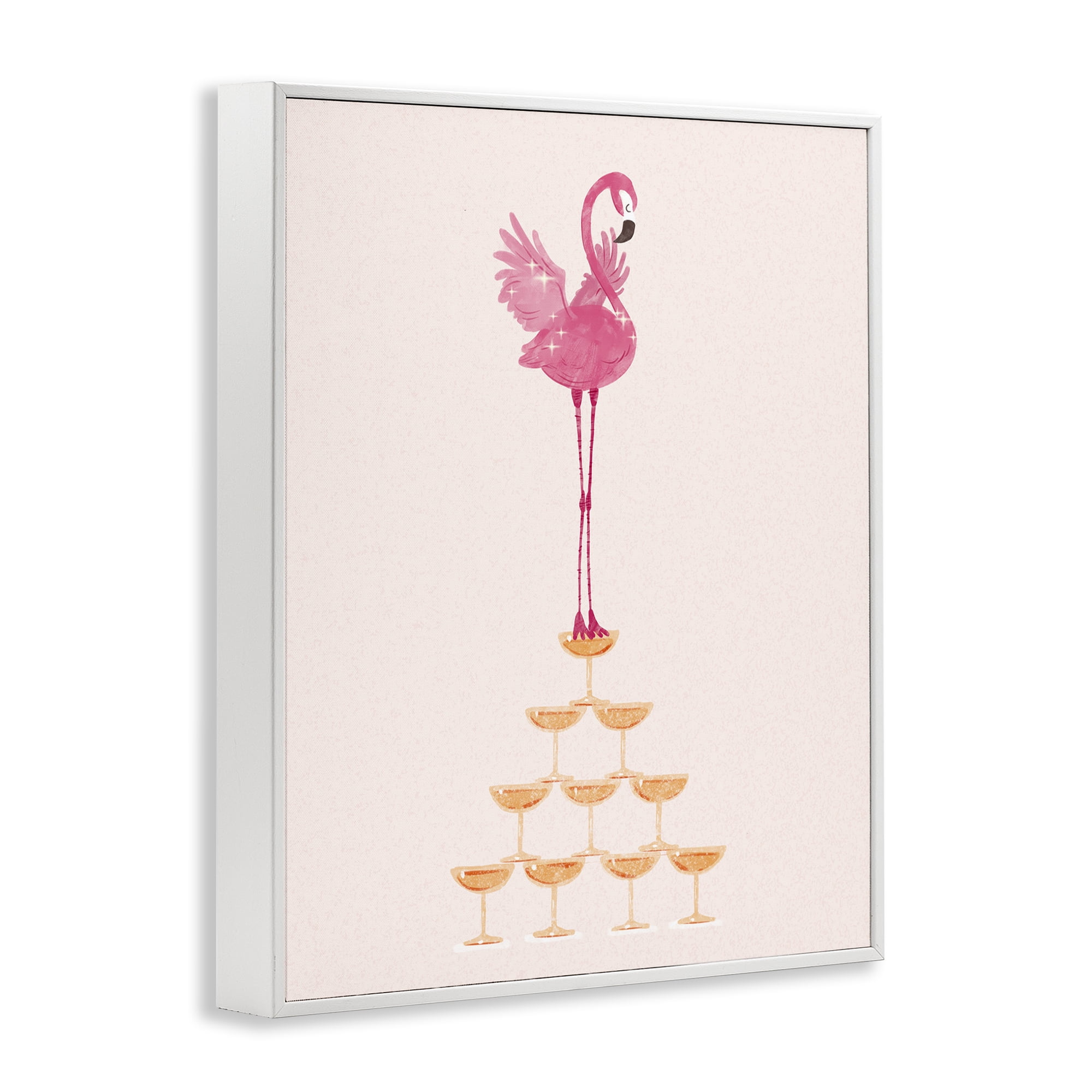 Stupell Industries Balancing Flamingo & Wine Novelty Painting White Framed Art Print Wall Art, 16 x 20
