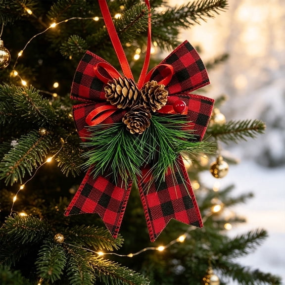 Christmas Tree Decor Ornaments, Small Christmas Decoration Bow Christmas Tree Wreath, for Outdoor Decoration Party Atmospheres Props, Home Room Garden, Holiday Party Room Decor