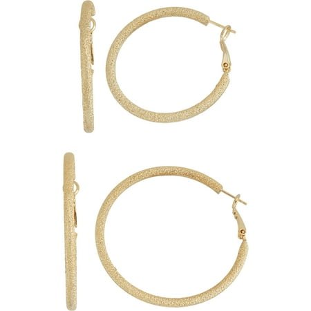 X & O Gold-Tone Diamond-Cut Hoop Earring Set, Sizes 40mm/50mm, 2 Pairs