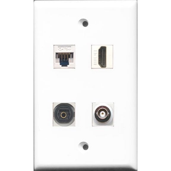 RiteAV - 1 Port HDMI and 1 Port Toslink and 1 Port BNC and 1 Port Cat5e Ethernet White Wall Plate