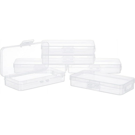 6pcs 6 pack Clear Plastic Beads Storage Containers boxes with Lids 12.8x6.6x2.2cm Small Rectangle Plastic Organizer Storage Cases for Beads Cards Swab Ornaments Craft