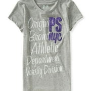 Aeropostale Girls Glitter NYC Graphic T-Shirt, Grey, 4