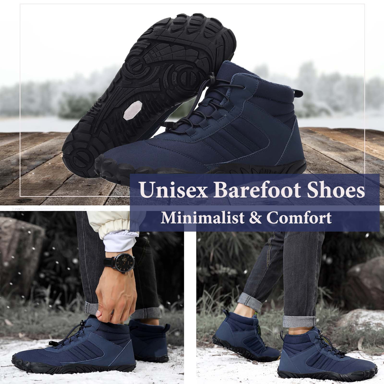 Cyiecw Barefoot Shoe Men Women Minimalist Trail Running Barefoot Sneakers Waterproof Hi-top Hiking Boots Wide Toe Box Cross Training Shoes Zero Drop Sole