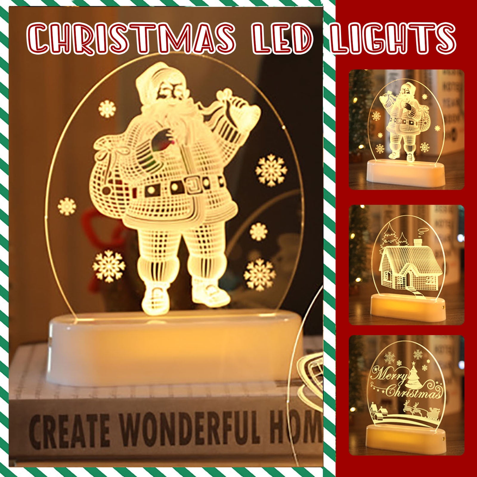 Tarmeek Indoor Christmas Decorations 3Pcs LED Night Lights 3D Christmas