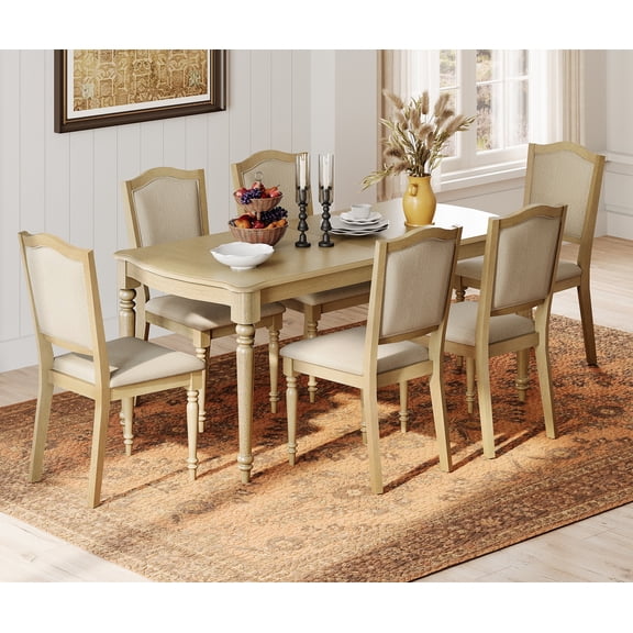 7 Piece Dining Table Set - Includes One Dining Table, 6 Wood Dining Chairs, Farmhouse Dining Set, Oak
