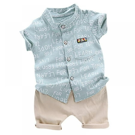 

Xinhuaya Toddler Baby Boy Letter Short Sleeve Button Down Shirt & Shorts Set Summer Outfits 3 Months-1 Year