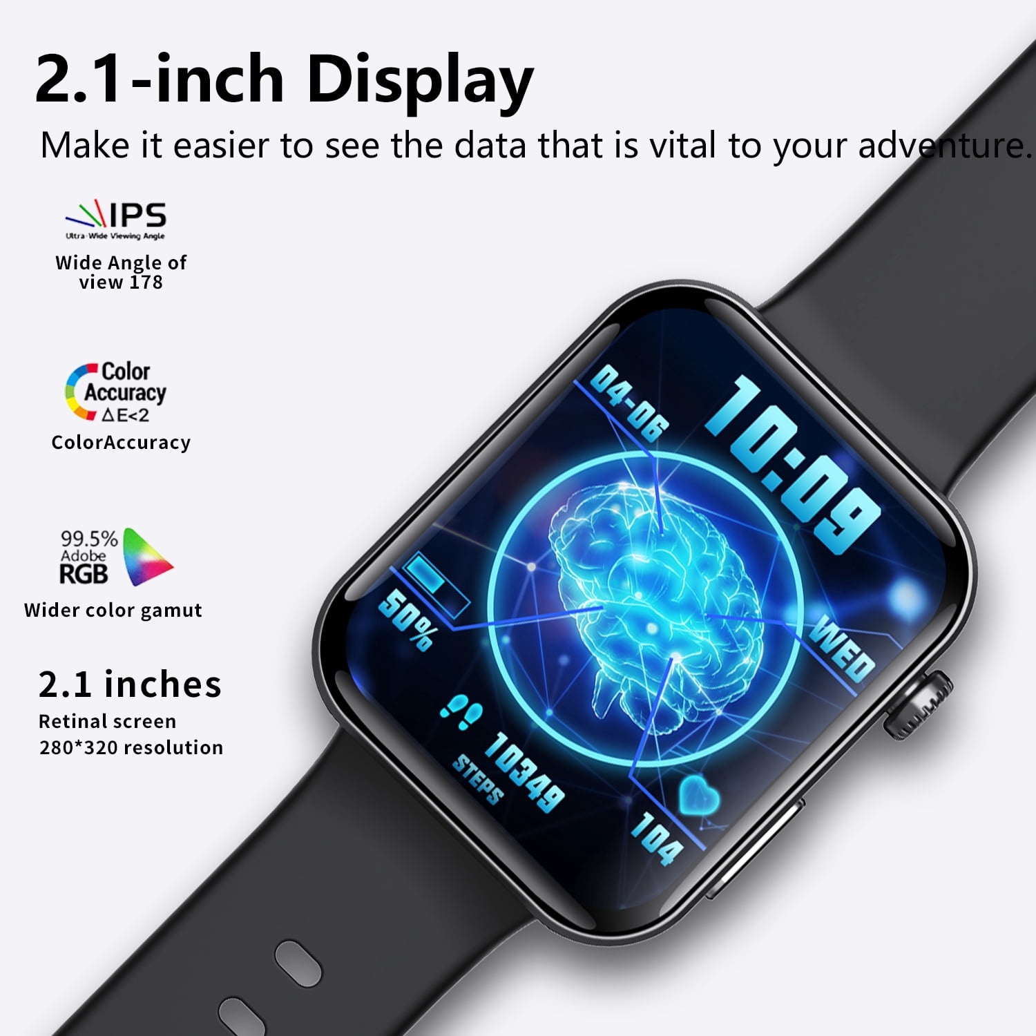 LAATIKUI F300 smart watch, Bluetooth GPS men and women sports outdoor waterproof mode, 2.1-inch fitness exercise tracker, call/smart reminder