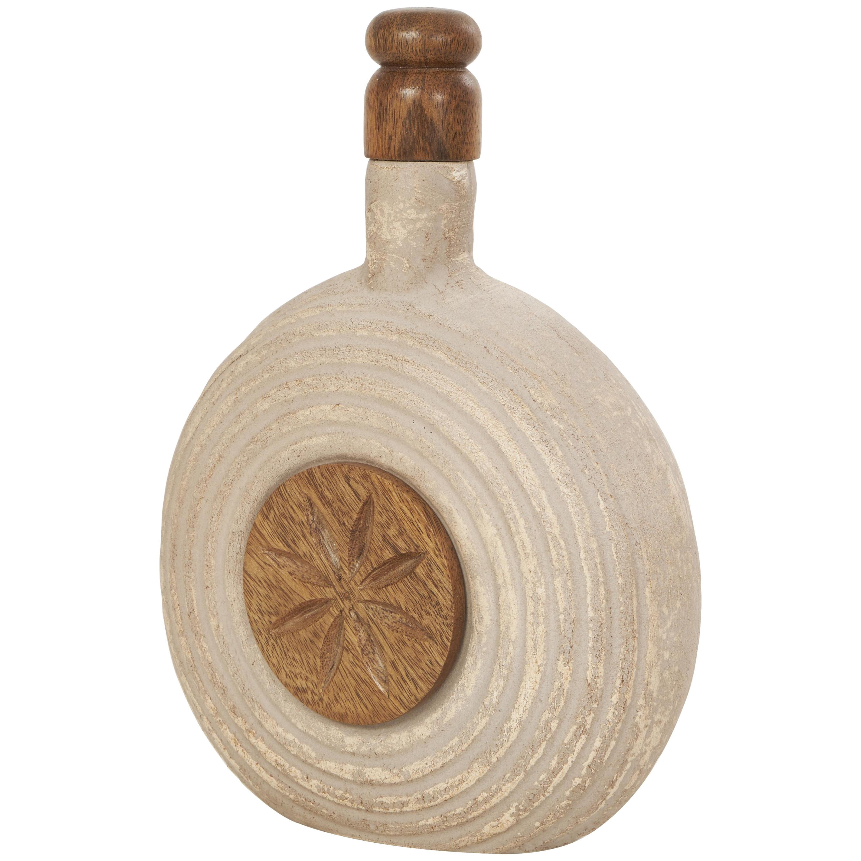 DecMode 6"W, 11"H Brown Paper Mache Floral Decorative Jars with Varying Shapes and Carved Wood Etchings, 3-Pieces