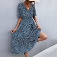 thumbnail image 2 of Boho Dresses for Women Polka Dot Short Sleeve Wrap V Neck Midi Dress Casual Summer A Line Flowy Beach Sundress with Belt, 2 of 4