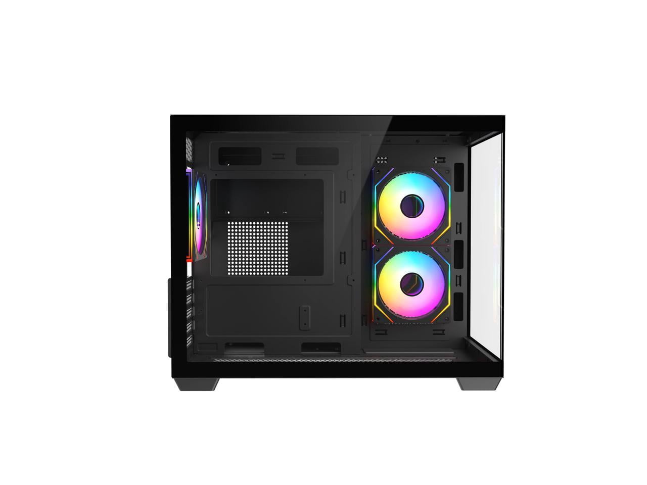 DIYPC ARGB-DC120-TM Black USB3.0 Tempered Glass Micro ATX Gaming Computer Case w/ 3 x ARGB PWM Fans (Pre-Installed)