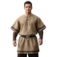 thumbnail image 5 of Men's Medieval Knight Viking Surcoat Retro Short Sleeve Lace Up Top Halloween Cosplay Pirate Costume (No Belt), 5 of 6