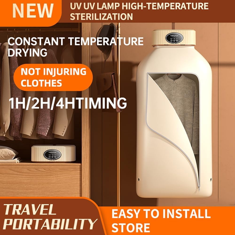 Portable Clothes Dryer, 600W Portable Dryers for Apartment, RV, Travel, Compact Dryer Machine for Small Clothes, Underwear, Baby Clothes, Hanging Dryer Machine with Timer Function, Yellow