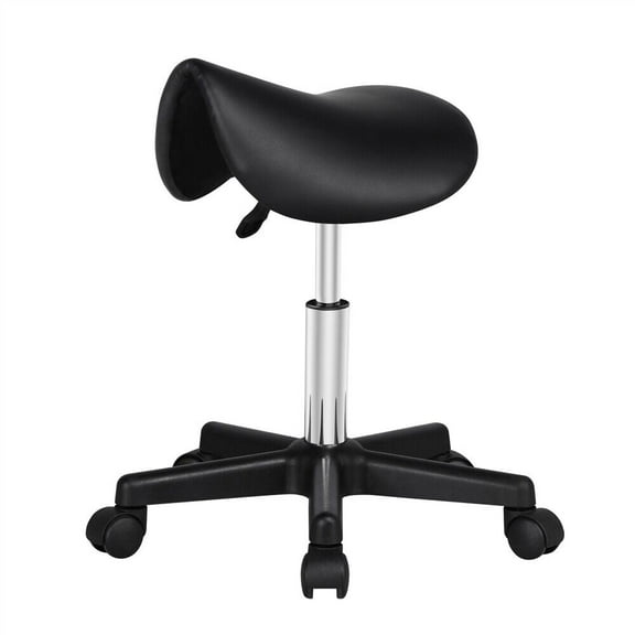 LEIYY Saddle Stool Rolling Saddle Chair with Wheels Swivel Adjustable Stool for Hair Stylist/Lash Tech PU Leather Tattoo Massage Chair,Black