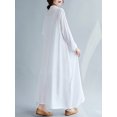 thumbnail image 3 of Vestido de mujer vintage, vestido largo de camisa suelta de manga larga de lino de algod贸n Irfora Blanco, 3 of 7