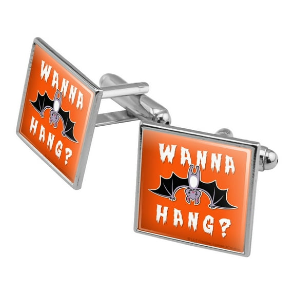 Wanna Hang Want Bat Funny Humor Square Cufflink Set - Silver or Gold