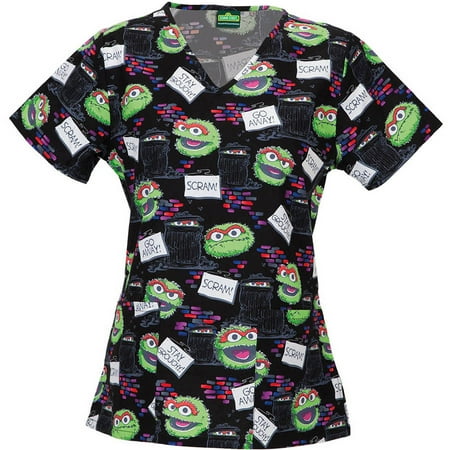 Sesame Street Women's Fashion Collection Scram V-Neck Scrub Top