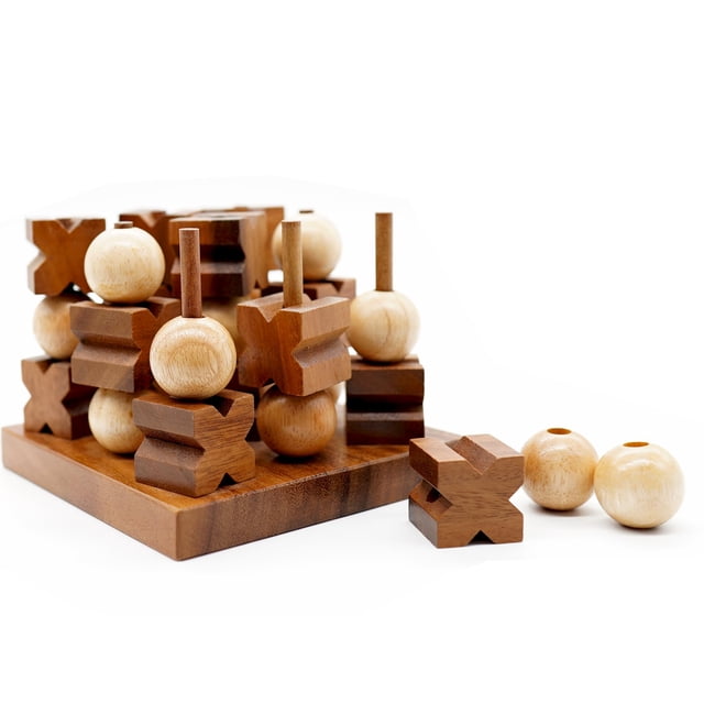 Mesa de café rústica BSIRI de madera Tic Tac Toe Game
