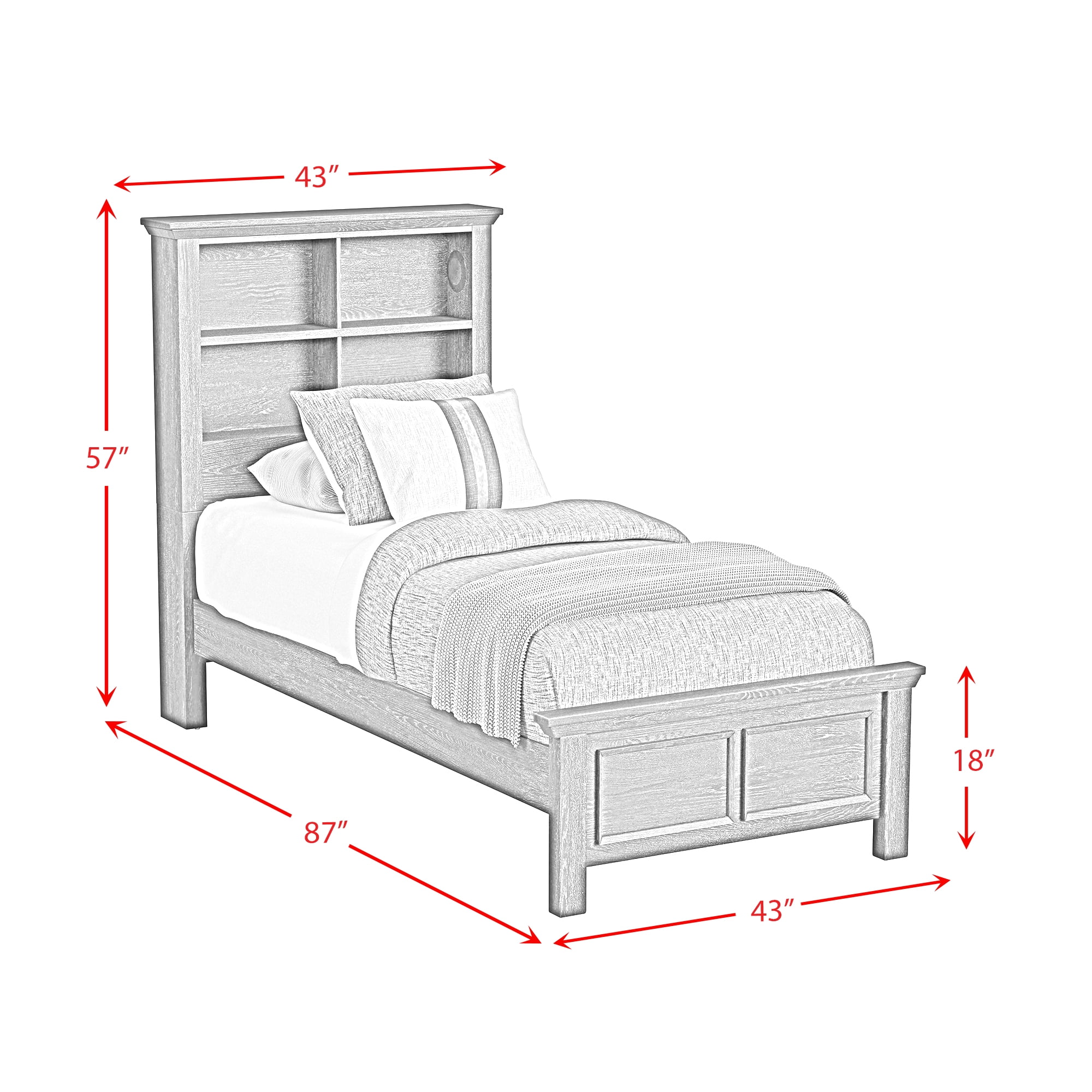 Brooklyn Kids Twin Bookcase 5PC Bedroom Set in Charcoal