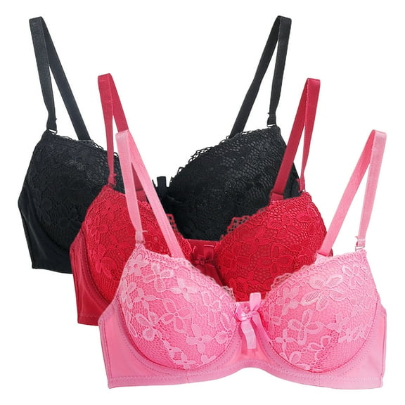 Gpaecead Womens Bra Seamless Bra Sexy Lace Oversized Bras Lace Bralette Everyday Bra Large Chest Adjustable Shoulder Straps 3pc L Hot Pink