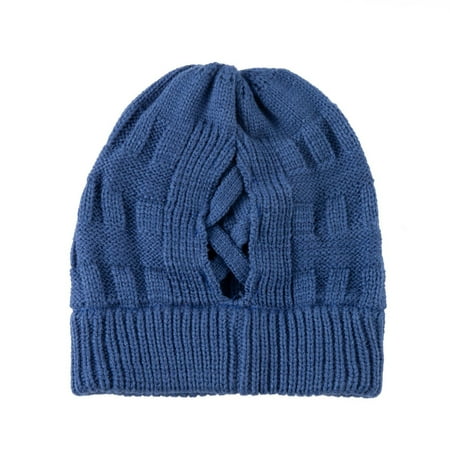 

Dadaria Cowboy Hats for Women Keep Warm Winter Casual Knitted Hat Headgear Beanie Tail Hat Cap Blue One Size Women