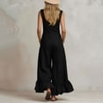 thumbnail image 5 of Women's 100% Cotton Wide Leg Jumpsuit with Pockets, Sleeveless Crew Neck Ruffle Hem, Mid Elastic Waist, Casual Lounge Summer | VerBelle,Black L, 5 of 7