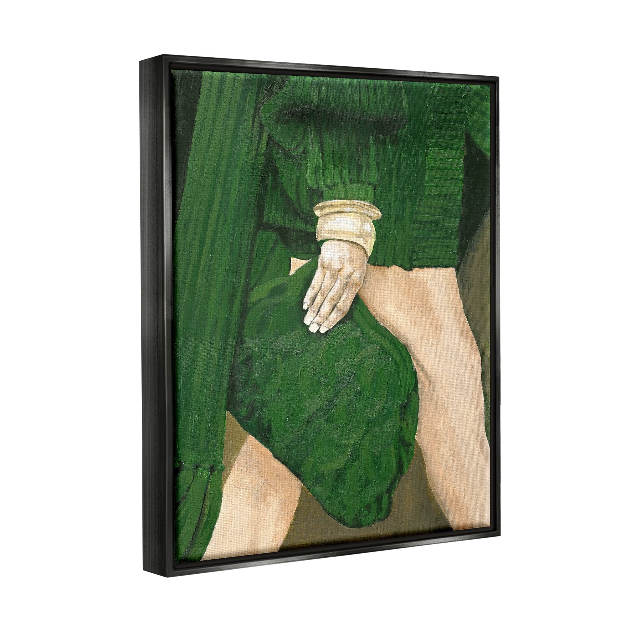 Stupell Industries Fashion Girl in Green Beauty & Fashion Painting Black Floater Framed Canvas Art Print Wall Art, 17 x 21