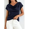 thumbnail image 4 of PRETTYGARDEN Blouses for Women Dressy Casual Summer Cowl Neck Short Sleeve Tops Spring Work Office Teacher Shirts, 4 of 10
