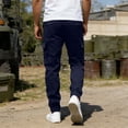 thumbnail image 4 of QATAINLAV Mens Casual Cargo Sweatpants Outdoor Hiking Athletic Pants Button Zipper Waist Work Trousers with 6 Pockets Blue XL, 4 of 10