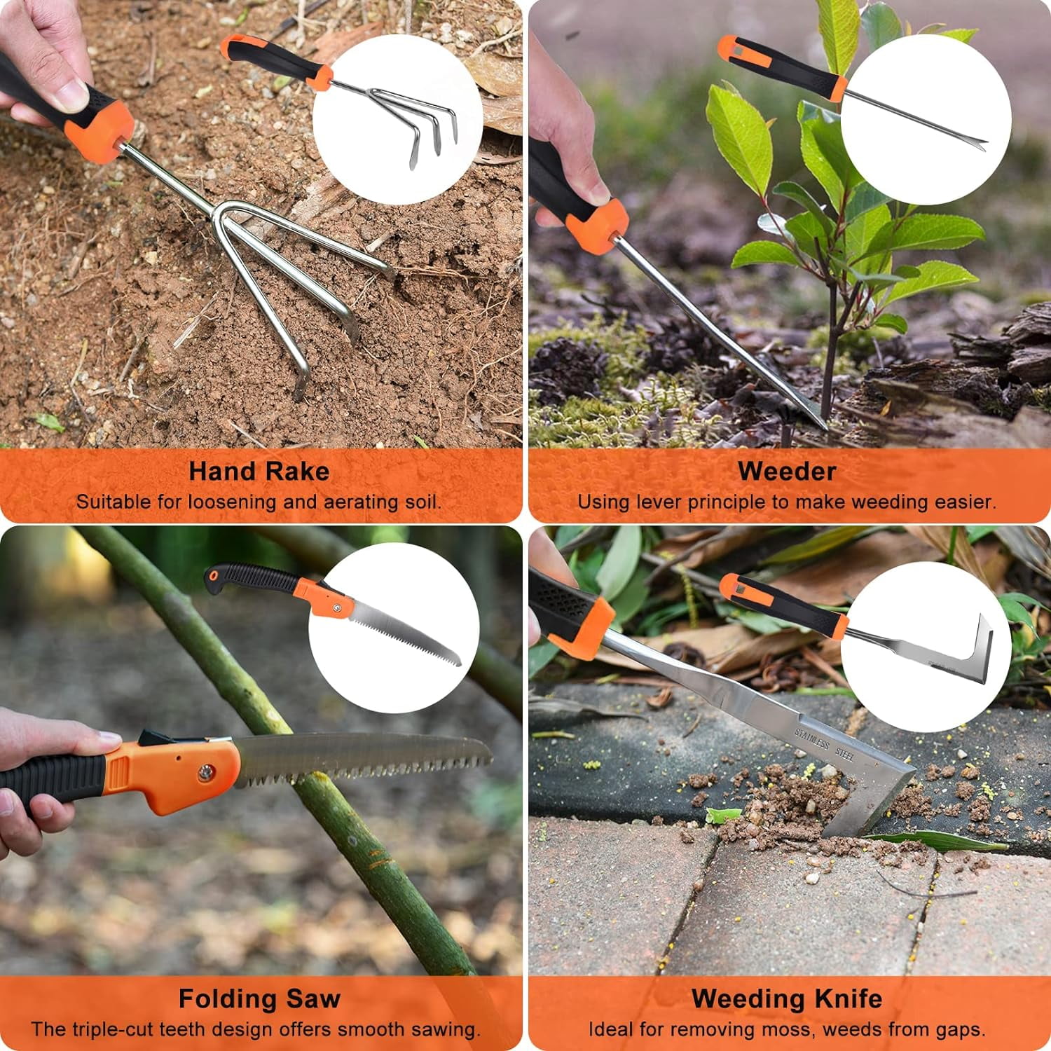 Garden Tools Set,10 Piece Stainless Steel Heavy Duty Gardening Tools Set for Planting Pruning Gardening Kit with Durable Gardening Bag Gloves Gift Box Ideal Garden Gifts for Women Men(Orange)