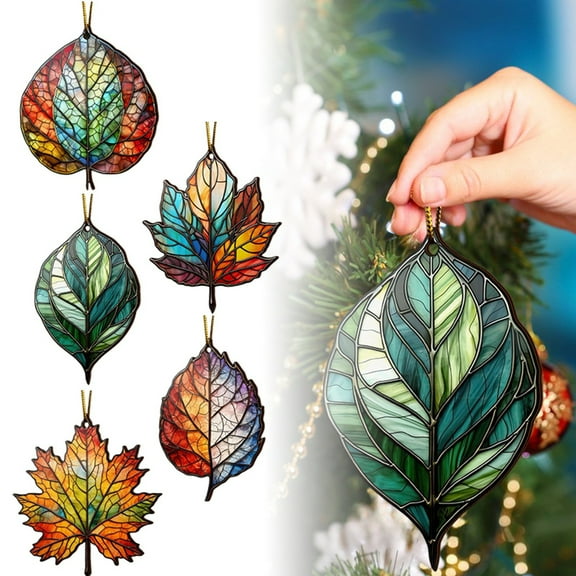 2D Flat All Over Printed, Maple Leaf Ornaments, Leaves Christmas Ornaments, 2 Sides 3.5" Wood Ornament, Seasonal Decor, Christmas Tree Hanging ,E