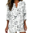 thumbnail image 2 of Button Down Shirts Women, 2025 Trendy Cotton Plus Size Long Sleeve V Neck Floral Spring Graphic Tunic, White S-3XL, 2 of 4