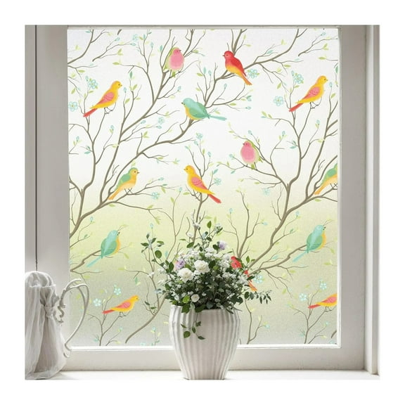 Window Privacy Film Frosted Privacy Static Cling Window Film, UV Blocking Decorative Stained Glass Sticker For Front Door Bathroom