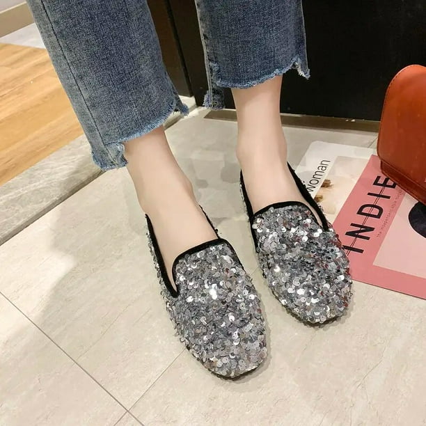 Sequin slip on on sale shoes