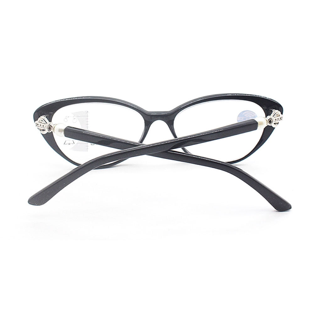 Blue Light Blocking Cat Eye Retro Progressive Multi-focus Reading Glasses 3.50 for Women, Black Readers +3.50 Strength
