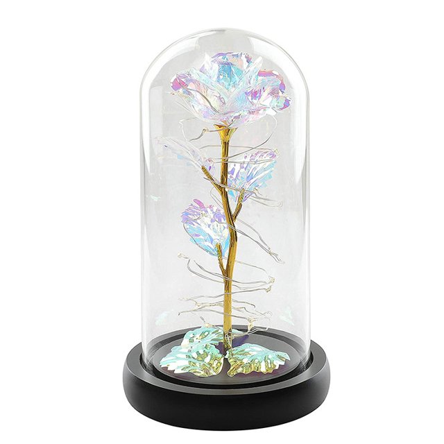 Colorida rosa eterna, cúpula de cristal, rosa falsa, Navidad, día de San Valentín, día de la madre, deseos de cumpleaños, regalo para mamá, esposa, novia kaili Sencillez