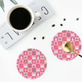 thumbnail image 4 of Vsdgher Pink Christmas Cheer Leather Coasters for Drinks, Durable Drink Coasters 4 Set for Tabletop Protection, Luxurious Home Décor and Housewarming Gift-Round Shape, 4 of 6