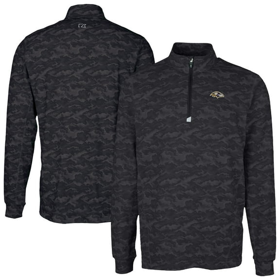 Men's Cutter & Buck Black Baltimore Ravens  Traverse Camo Print Stretch Quarter-Zip Top