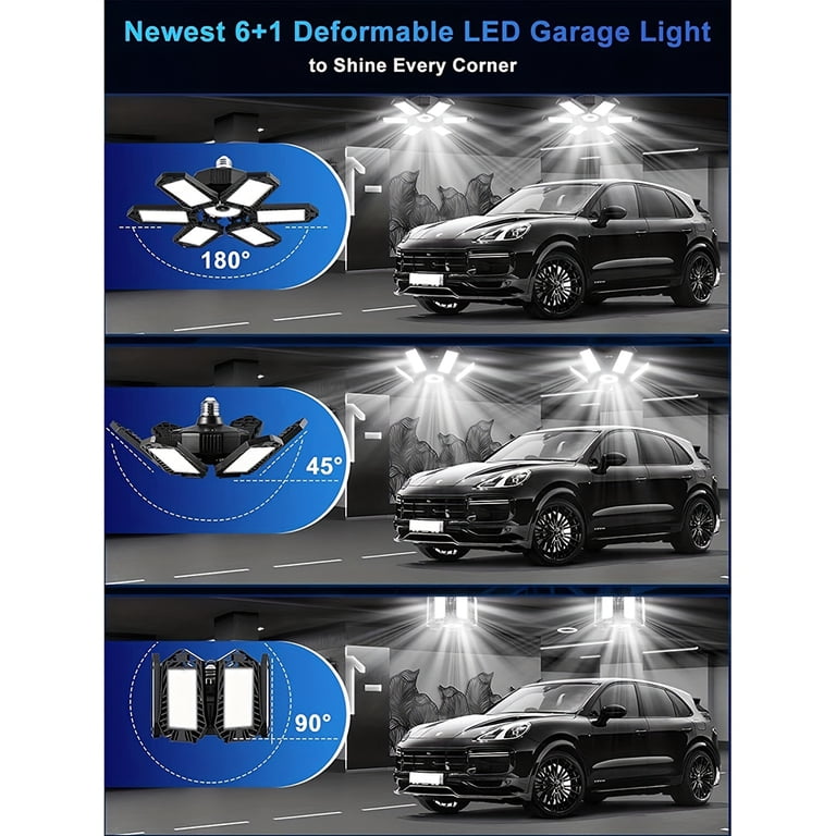 LED Garage Light 2-Pack – 10000 Lumens, 6500K Daylight, 100W Deformable Six-Leaf Ceiling Light With E26 Base, Ideal For Workshop & Basement