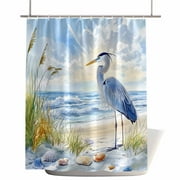Shower Curtains for Bathroom-72"x84",Long-beaked Heron in Beach Waterproof Bath Curtain Grommet Shower Curtain Set with Hooks,Nautical Coastal Ocean Seascape Washable Bath Accessories