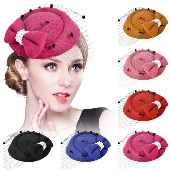 Helii Women Hat Lace Bow Top Hat Hairpin Mesh Party Wedding Headwear