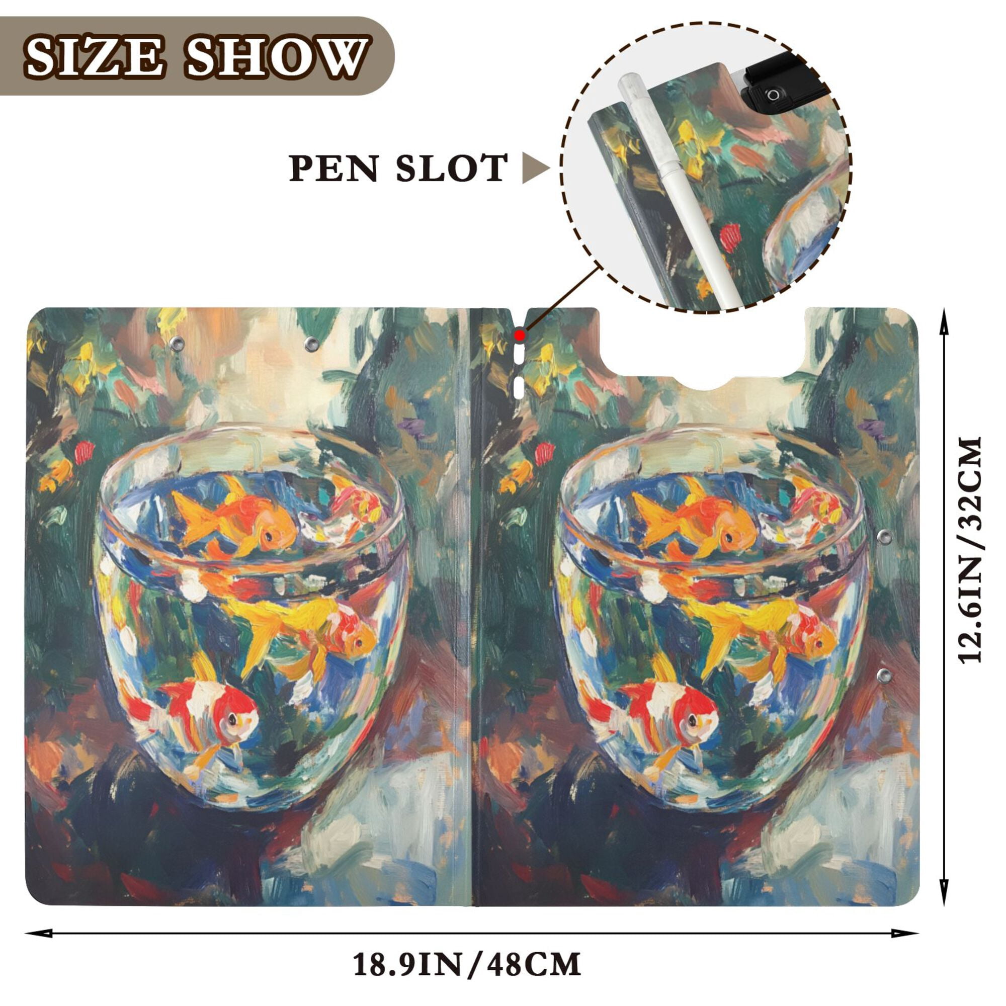 FORMRS A4 Clipboard Folder with Pen Holder Horizontal Foldable School Office Binder, Colorful Goldfish